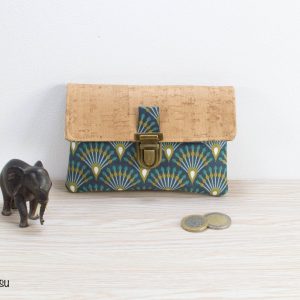 Portefeuille femme compact Simili cuir liège Tissu imprimé fleuri vert