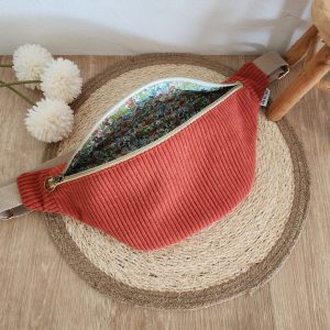 Sac Banane personnalisable Velours côtelé terracotta et imprimé fleuri