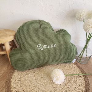 Coussin bébé personnalisé – Nuage – Velours côtelé vert