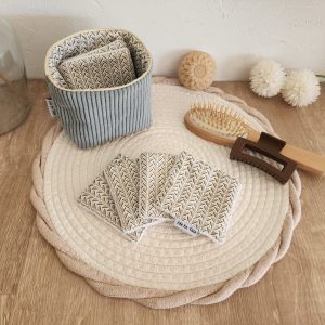 Lingettes lavables avec pochon de rangement Velours côtelé vert d&rsquo;eau et imprimé fleuri