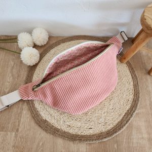 Sac Banane personnalisable Velours côtelé rose et imprimé fleuri