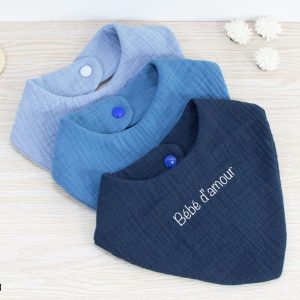 Bavoir bandana bébé personnalisé tissu double uni – plusieurs coloris