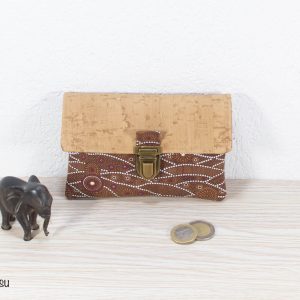 Portefeuille femme compact Simili cuir liège Tissu imprimé marron