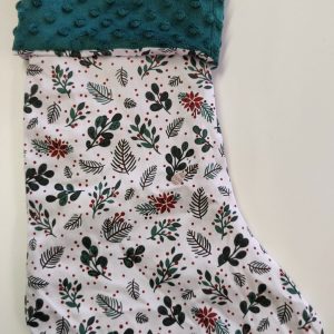 Chaussette de Noël Feuillage et minky vert sapin