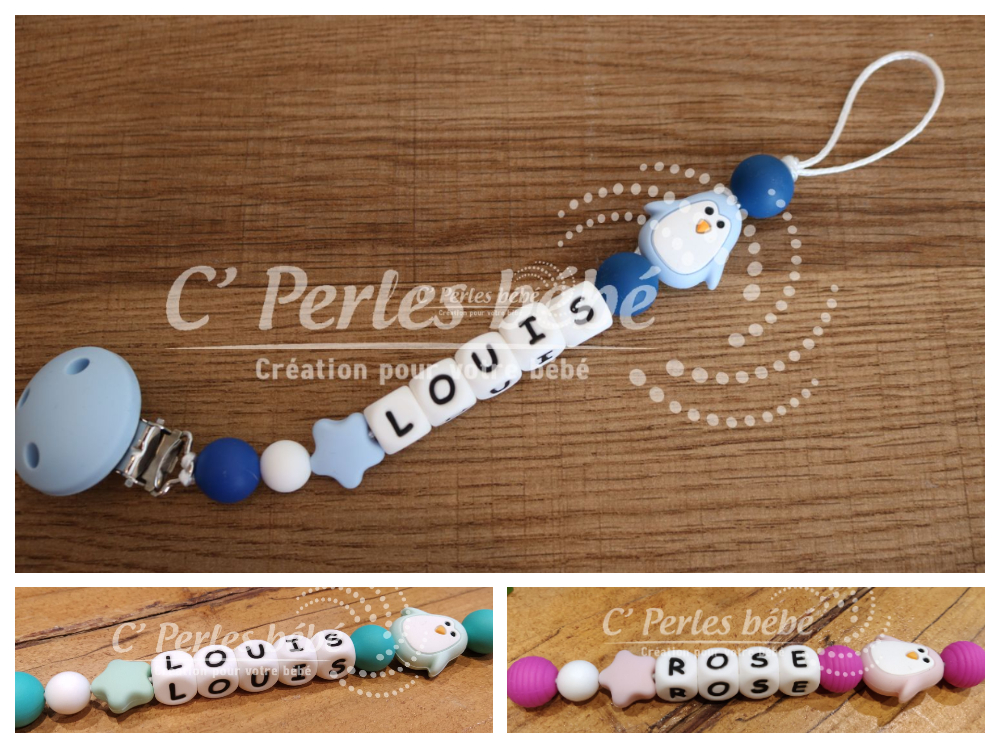 Attache tétine pingouin