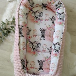 Cocon 0-6 mois Tissu exclusif savane rose / Minky rose clair