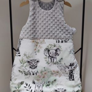 Gigoteuse mi-saison 0-6 mois Tissu exclusif savane vert d&rsquo;eau / Minky gris clair