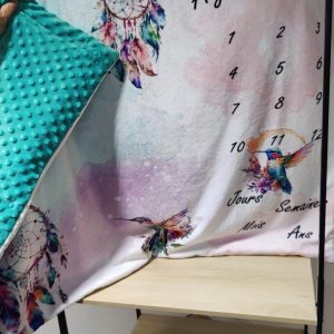 Couverture étape colibri / Minky bleu mer