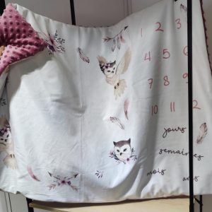 Couverture étape hiboux / Minky rose indien