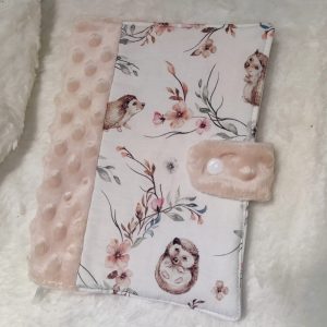 Protège carnet Tissu hérisson / Minky saumon