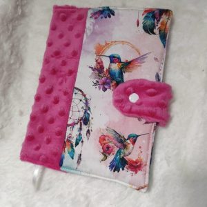 Protège carnet Tissu exclu  colibri / Minky azalea