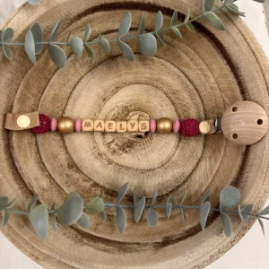 Attache tétine rose thé et doré