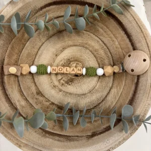 Attache tétine vert et oatmeal