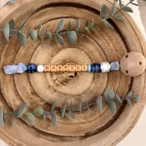 Attache tétine bleu jeans et blanc marbré