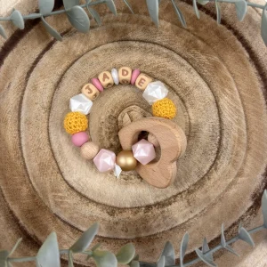 Anneau de dentition nacré et rose thé