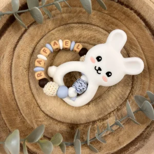 Anneau de dentition bleu ciel et blanc