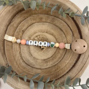 Attache tétine pêche et bleu ciel