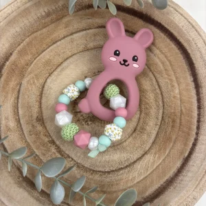 Anneau de dentition rose thé et vert mint