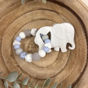 Anneau de dentition blanc marbré et bleu ciel