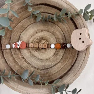 Attache tétine fantaisie renard et feuille d’automne