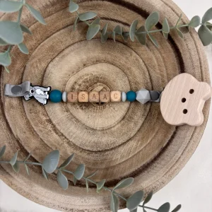 Attache tétine fantaisie Staffie et vert émeraude