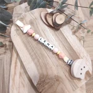 Attache tétine fantaisie arc en ciel jaune beige