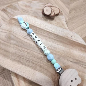 Attache tétine fantaisie montgolfière bleue
