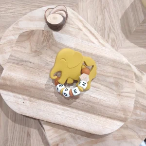 Anneau de dentition éléphant jaune moutarde
