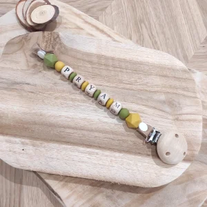 Attache tétine jaune moutarde