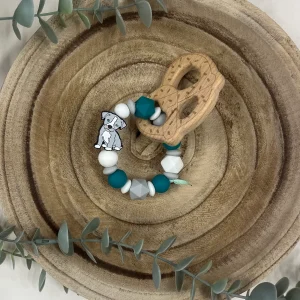 Anneau de dentition vert émeraude et gris