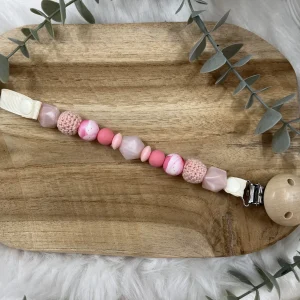 Attache tétine sans prénom –  pink flower et rose framboise- sécurisé et unique