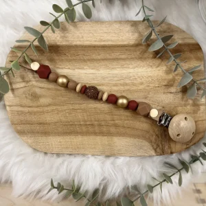 Attache tétine sans prénom –  camel et doré- sécurisé et unique