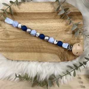 Attache tétine sans prénom –  bleu ciel et bleu marine – sécurisé et unique