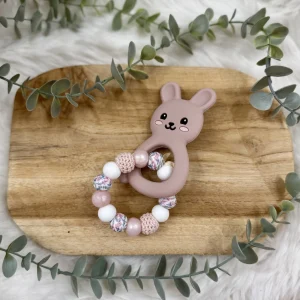 Anneau de dentition aconyte flower et rose nacré