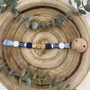 Attache tétine rayure bleue