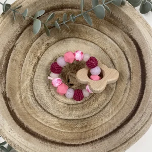 Anneau de dentition paillettes roses