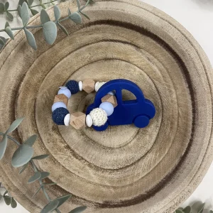 Anneau de dentition bleu marine et bois