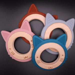 Anneau dentition silicone et bois chat