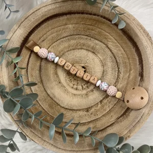 Attache tétine aconyte flower et blanc