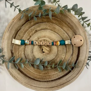 Attache tétine fleur des champs et vert canard