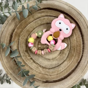 Anneau de dentition pink flower et vert sage