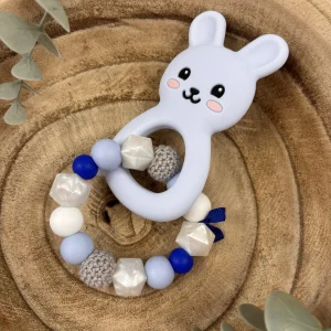 Anneau de dentition bleu ciel et blanc nacré