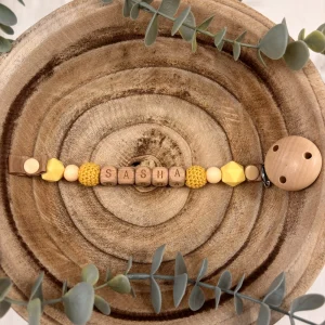 Attache tétine jaune soleil