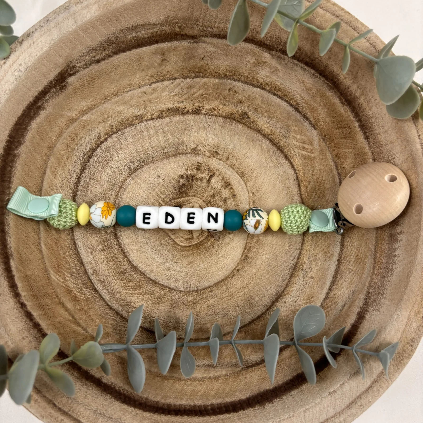 Attache tétine fleur des champs et vert