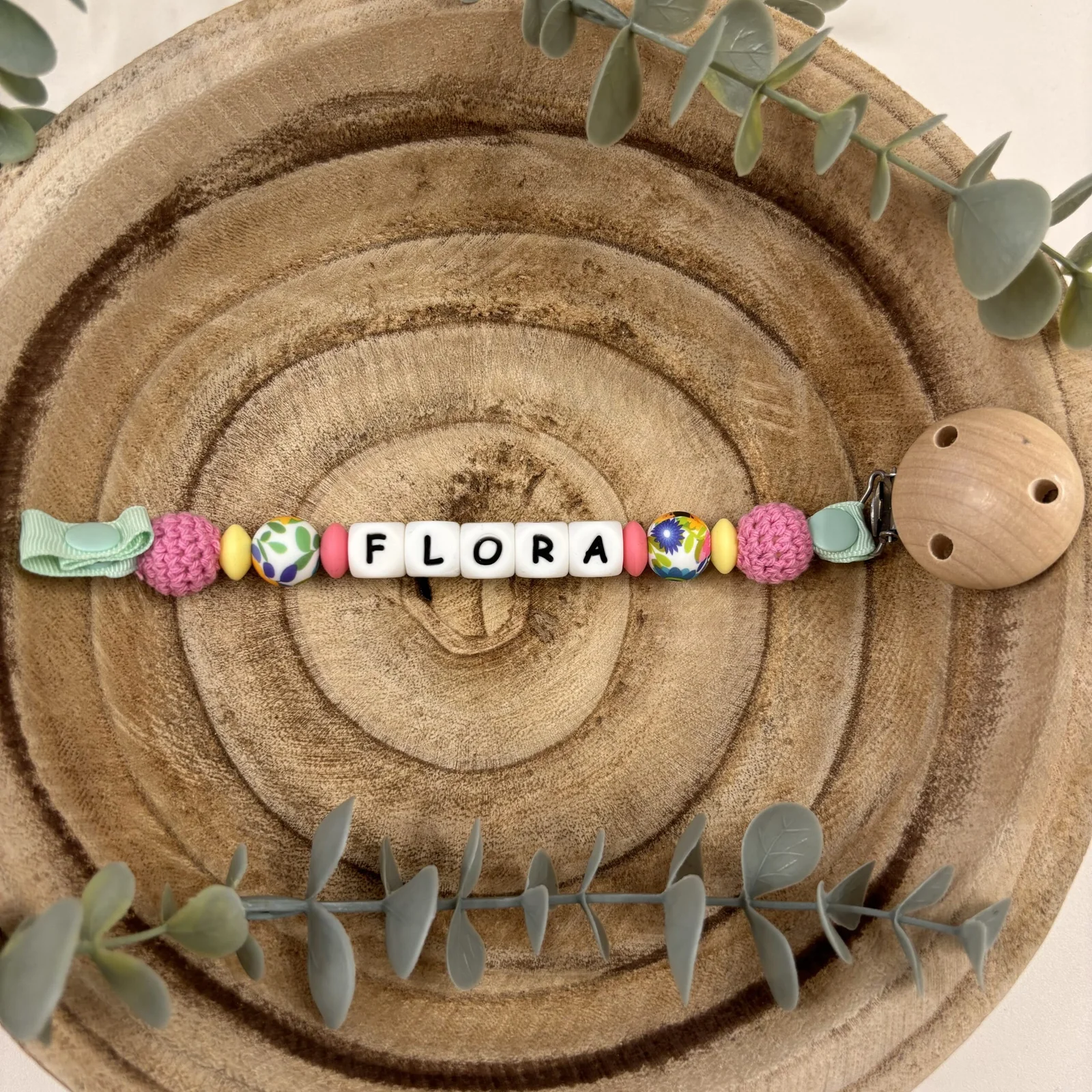 Attache tétine bouquet d’été et rose