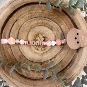 Attache tétine fantaisie rose marbré