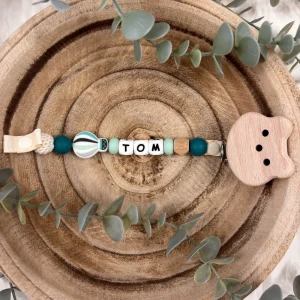 Attache tétine fantaisie vert mint et vert émeraude