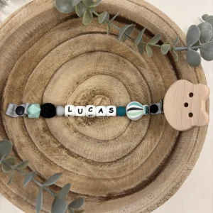 Attache tétine fantaisie montgolfière et noir