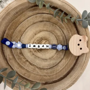 Attache tétine fantaisie raton laveur et bleu marine