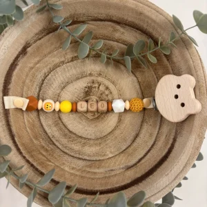 Attache tétine fantaisie lion et ocre